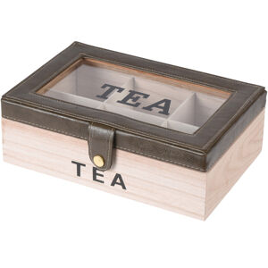 Box na čajové sáčky s koženkou, 24 x 16 x 8 cm, tm. hnědá