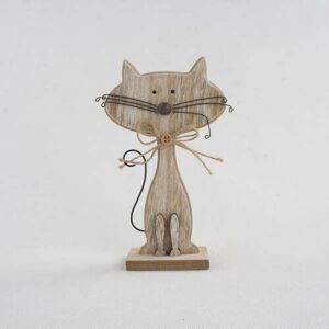 Dekorativní dřevěná kočka hnědá, 25 cm
