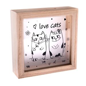 Dřevěná kasička Love Cats, 15x 15 x 5 cm