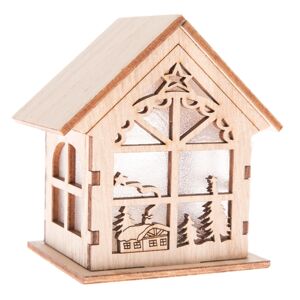 Dřevěný LED domeček Christmas cabin hnědá, 8 x 6,5 x 5,5 cm