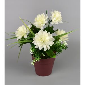 Umělá květina Chrysantéma v květináči 22 x 15 cm, bílá