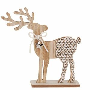 Vánoční dřevěná dekorace Reindeer with ribbon hnědá, 26 cm