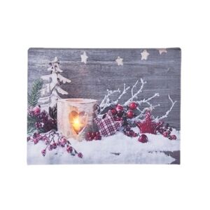 Vánoční obraz s LED osvětlením Rosehips, 20 x 15 cm