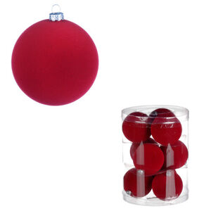 Vánoční plastové koule, sametové, červená barva. Cena za 1box/9ks.