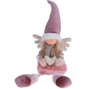 Vánoční sedící andělíček s čepicí, 60 cm, růžová