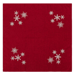 Forbyt Vánoční ubrus Vločky červená, 85 x 85 cm